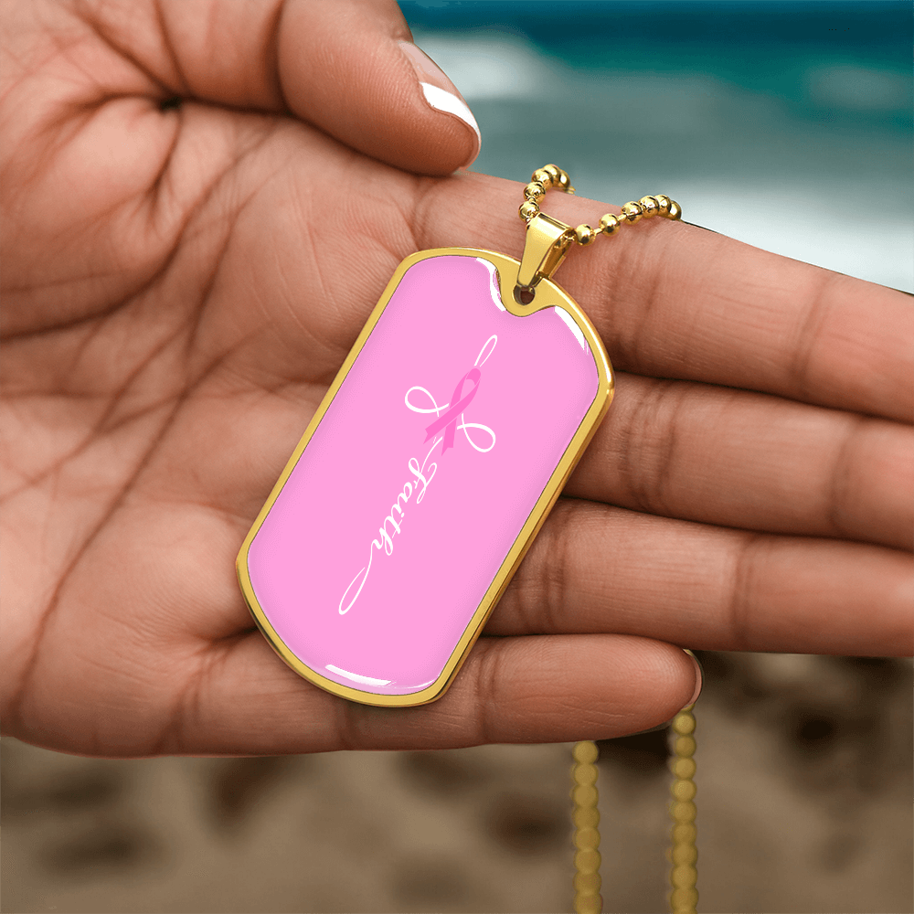 Breast Cancer Support Necklace, Faith Pink Ribbon Jewelry, Breast Cancer Survivor Gift, Cancer Fighter Encouragement Gift Option to Engrave