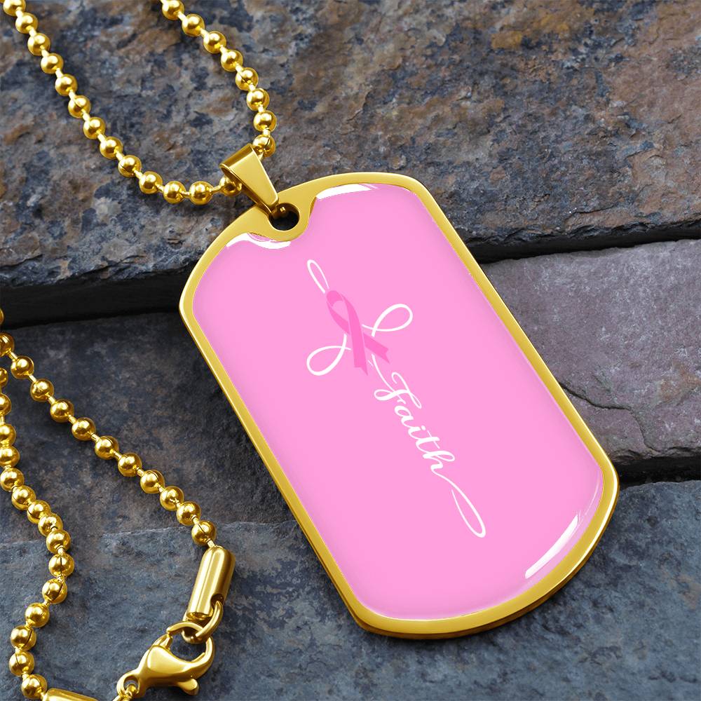 Breast Cancer Support Necklace, Faith Pink Ribbon Jewelry, Breast Cancer Survivor Gift, Cancer Fighter Encouragement Gift Option to Engrave
