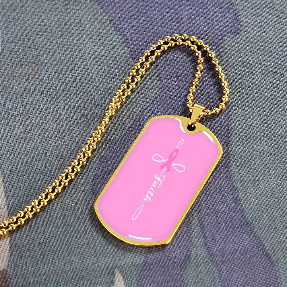 Breast Cancer Support Necklace, Faith Pink Ribbon Jewelry, Breast Cancer Survivor Gift, Cancer Fighter Encouragement Gift Option to Engrave