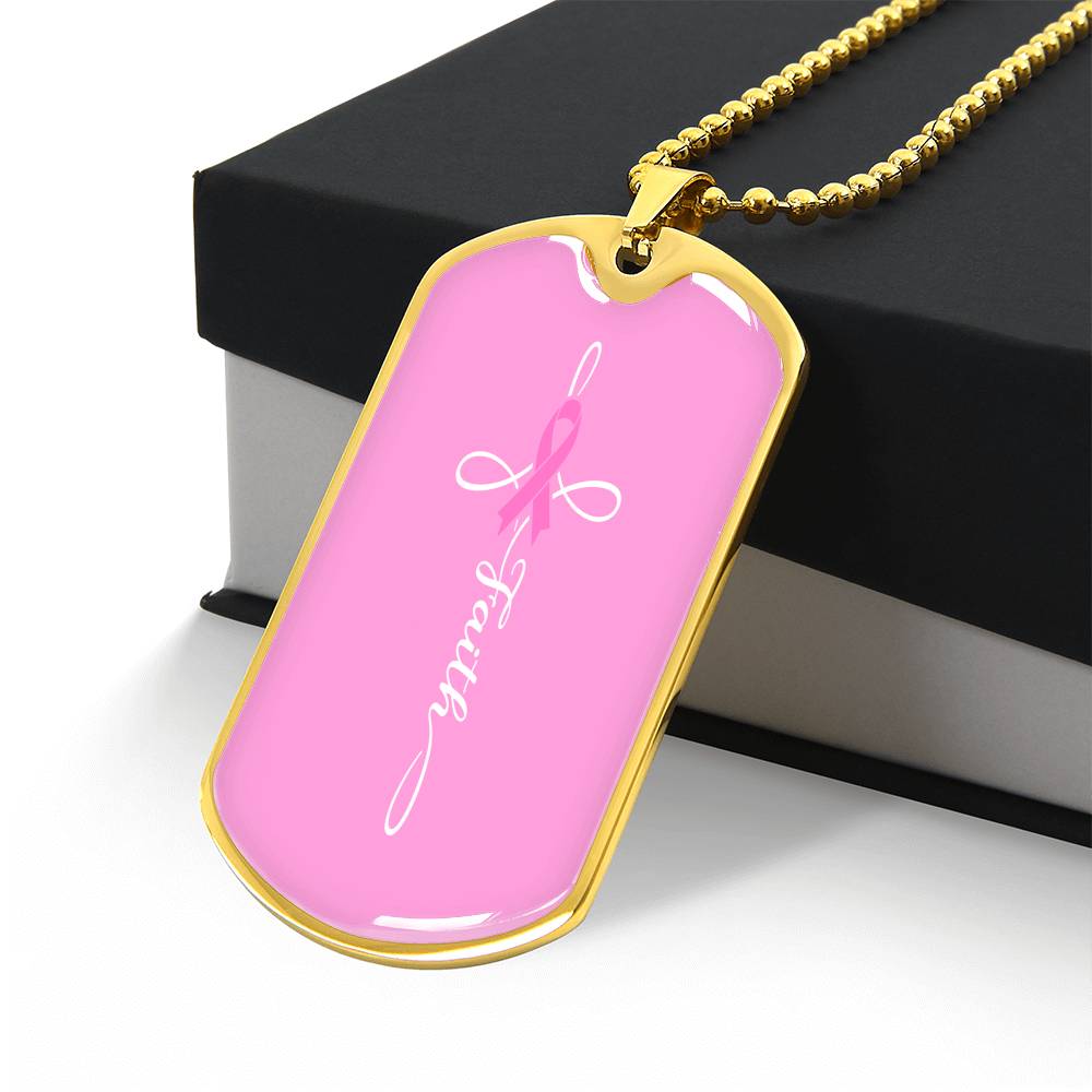Breast Cancer Support Necklace, Faith Pink Ribbon Jewelry, Breast Cancer Survivor Gift, Cancer Fighter Encouragement Gift Option to Engrave