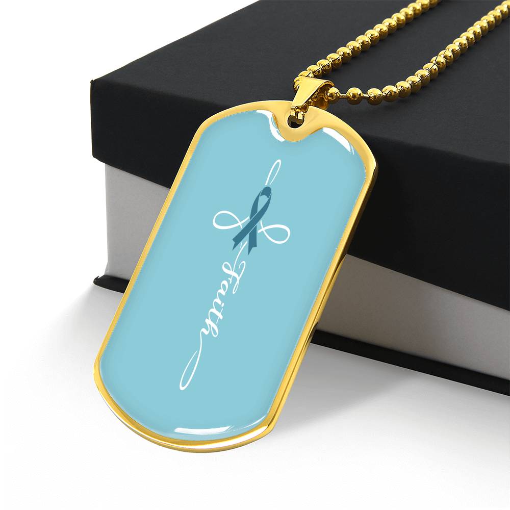 Ovarian Cancer Support Necklace, Faith Teal Ribbon Dog Tag, Personalized Cancer Fighter Gift, Engraved Survivor Jewelry for Women