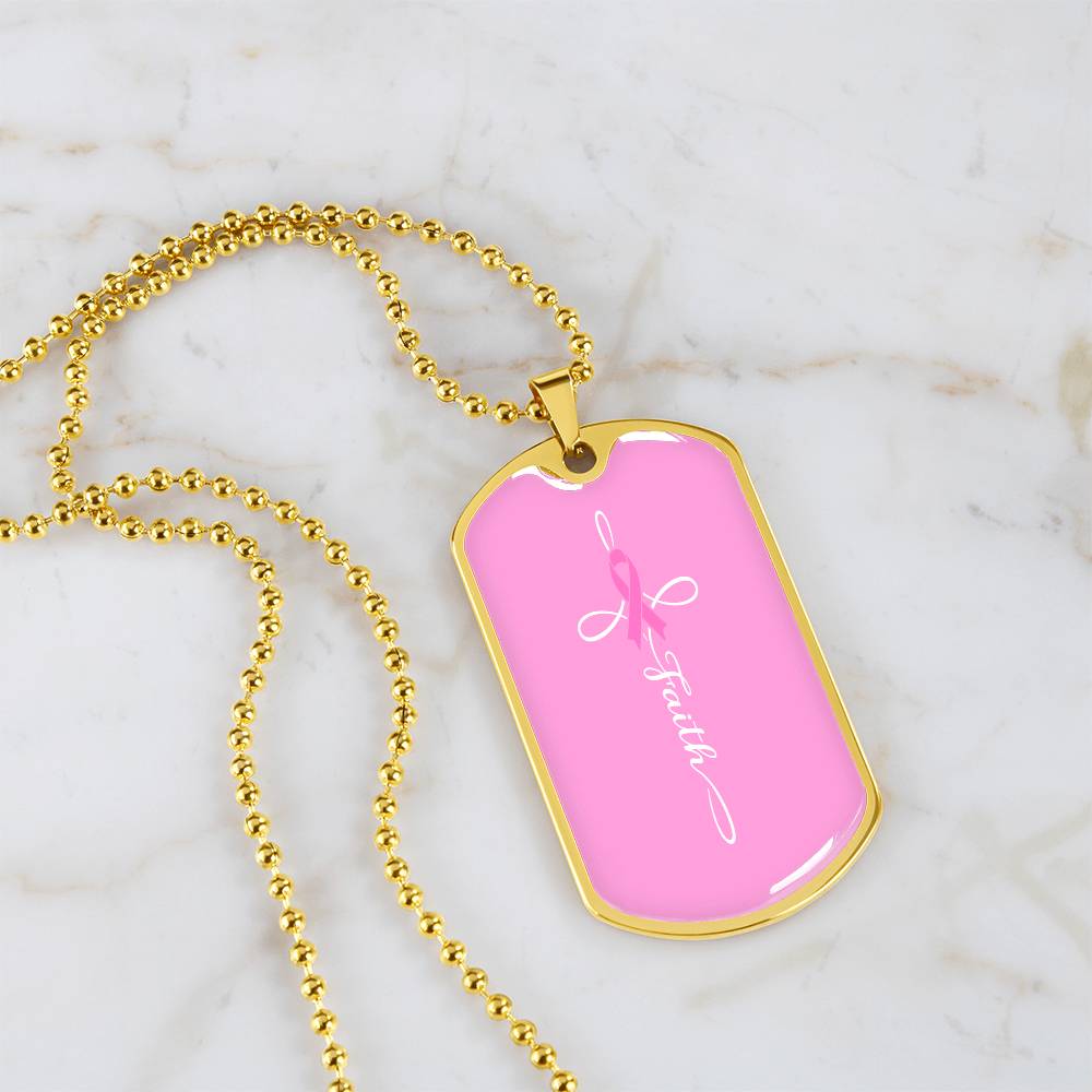 Breast Cancer Support Necklace, Faith Pink Ribbon Jewelry, Breast Cancer Survivor Gift, Cancer Fighter Encouragement Gift Option to Engrave
