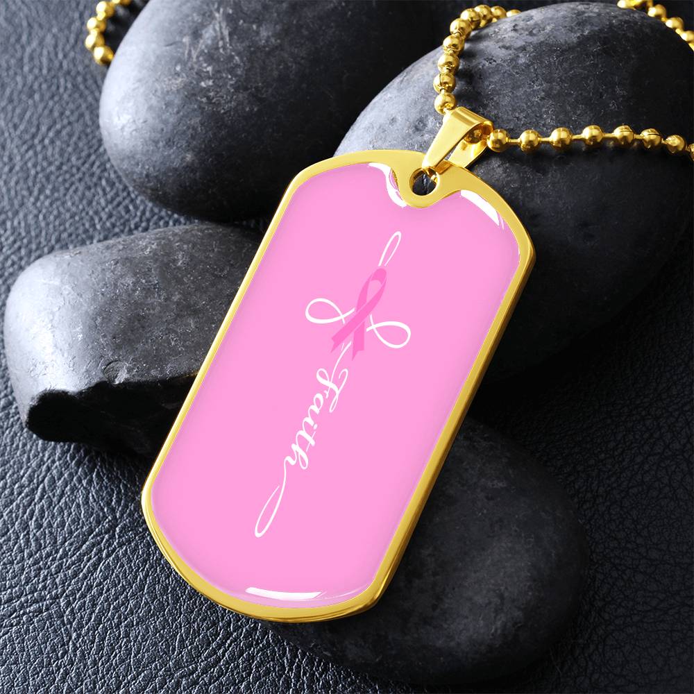 Breast Cancer Support Necklace, Faith Pink Ribbon Jewelry, Breast Cancer Survivor Gift, Cancer Fighter Encouragement Gift Option to Engrave