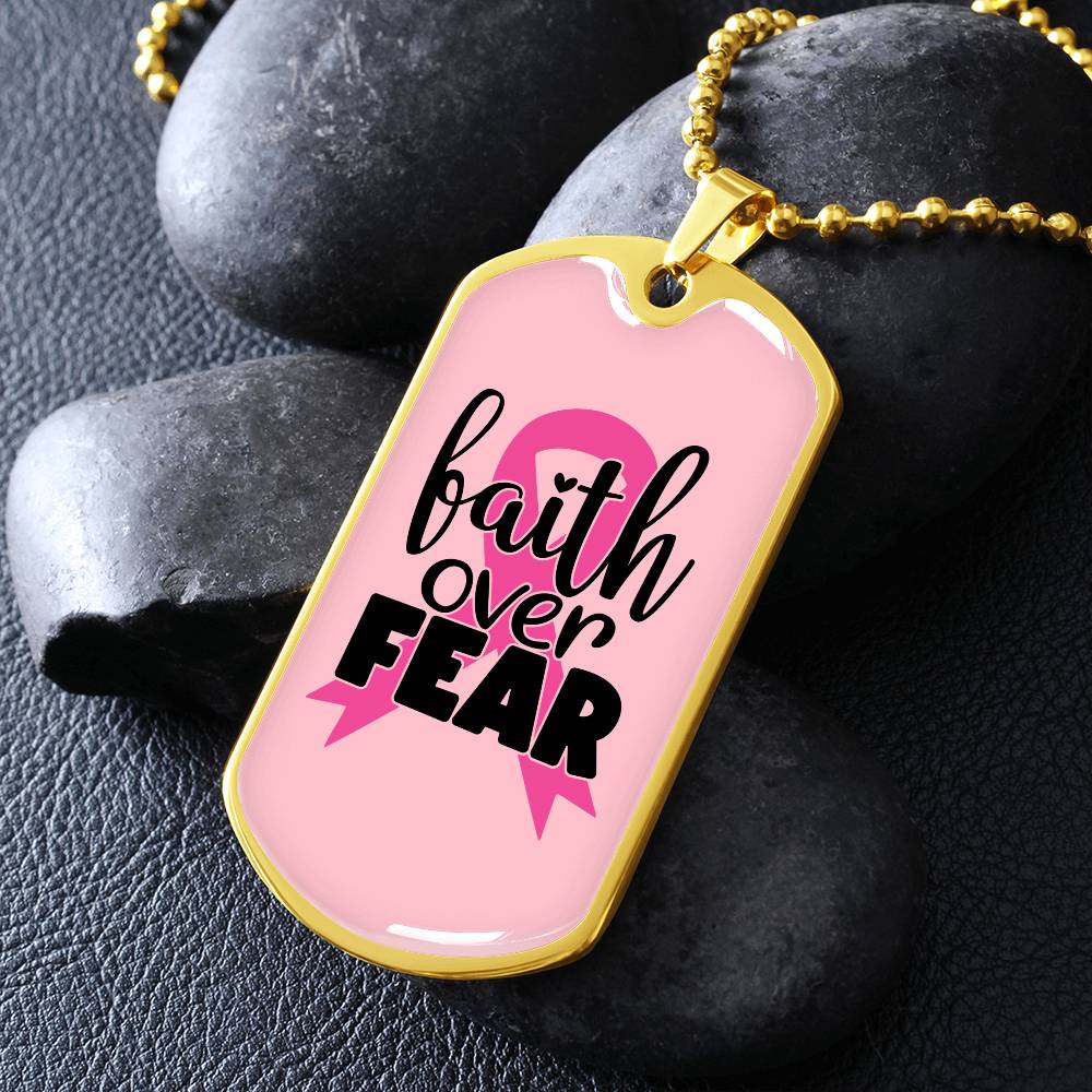 Breast Cancer Support Pendant, Faith Over Fear Necklace, Personalized Cancer Support Gift, Empowering Gift For Cancer Patients and Survivors