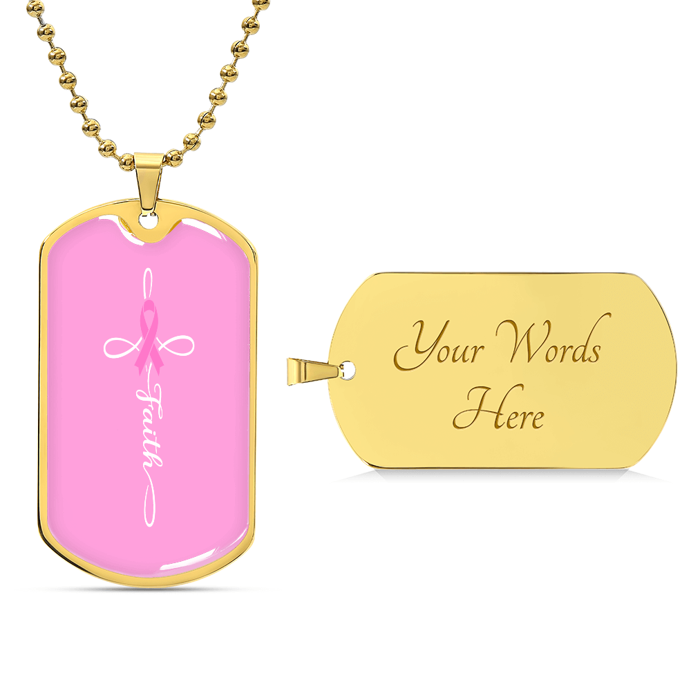Breast Cancer Support Necklace, Faith Pink Ribbon Jewelry, Breast Cancer Survivor Gift, Cancer Fighter Encouragement Gift Option to Engrave