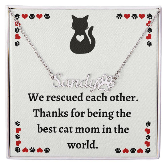 Pet Necklace: Customized Cat Name Pendant, Perfect for Rescue Cat Mom - Unique Gift for Pet Lovers
