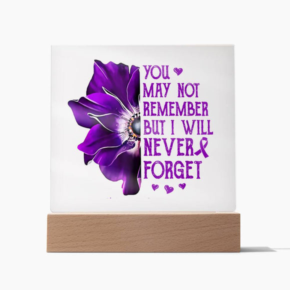 Alzheimer's You May Not Remember But I Will Never Forget, Alzheimer's Acrylic Plaque, Alzheimer's Support Gift
