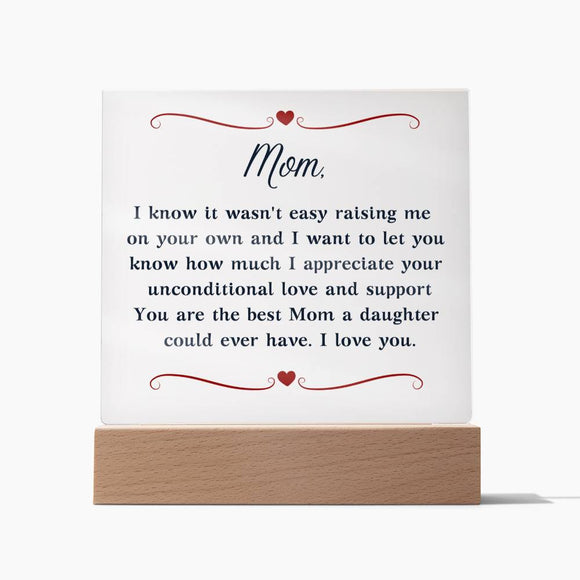 Gift Idea for Mom - Heartfelt Thank You Acrylic Plaque For Mom - Perfect Christmas Gift for Single Mom - Gift For Single Mom From Daughter