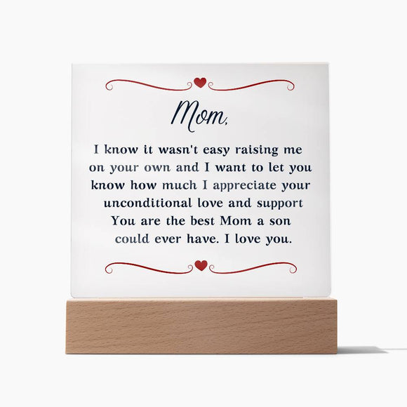 Gift Idea for Mom - Heartfelt Thank You Acrylic Plaque For Mom - Perfect Christmas Gift for Single Mom - Gift For Single Mom From Son