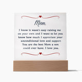 Gift Idea for Mom - Heartfelt Thank You Acrylic Plaque For Mom - Perfect Christmas Gift for Single Mom - Gift For Single Mom From Son