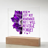 Alzheimer's You May Not Remember But I Will Never Forget, Alzheimer's Acrylic Plaque, Alzheimer's Support Gift