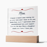 Gift Idea for Mom - Heartfelt Thank You Acrylic Plaque For Mom - Perfect Christmas Gift for Single Mom - Gift For Single Mom From Daughter