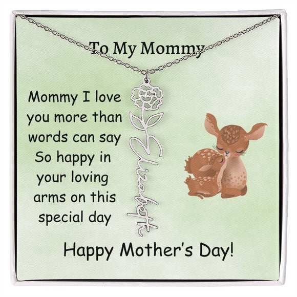 Custom Baby Name Necklace with Birth Month Flower, Mother's Day Gift from Baby, Sweet Message Card Included, Perfect First Mother's Day Gift