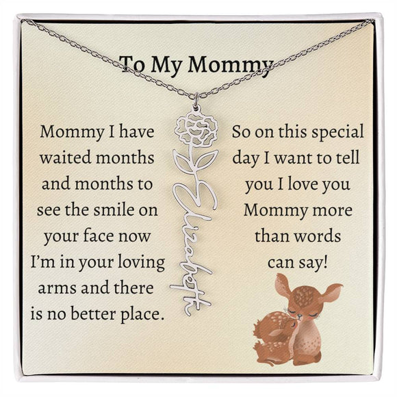 Push Present with Birth Flower Baby Name Necklace
