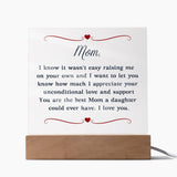 Gift Idea for Mom - Heartfelt Thank You Acrylic Plaque For Mom - Perfect Christmas Gift for Single Mom - Gift For Single Mom From Daughter