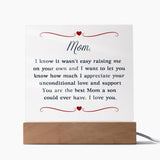 Gift Idea for Mom - Heartfelt Thank You Acrylic Plaque For Mom - Perfect Christmas Gift for Single Mom - Gift For Single Mom From Son