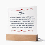 Gift Idea for Mom - Heartfelt Thank You Acrylic Plaque For Mom - Perfect Christmas Gift for Single Mom - Gift For Single Mom From Daughter