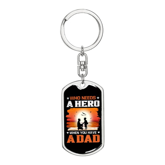 Hero Gift For Dad, Dad Is A Hero Gift, Father's Day Keychain, Birthday Gift For Dad, Father's Day Dog Tag  Keychain, Keychain For Dad