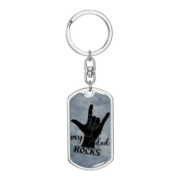 My Dad Rocks, Keychain For Dad, Cool Dad Gift, Father's Day Keychains, Birthday Gift For Dad, Dog Tag For Dad, Keychain For Dad