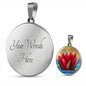 Water Lily Floral Circle Pendent Necklace with the Option to Engrave - TreasureNoni