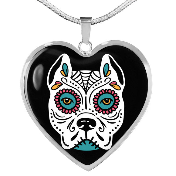 Day Of The Dead Dog Necklace, Day Of The Dead Dog Pitbull, Dia De Los Muertos Perro Pitbull, Sugar Skull Pitbull Necklace, Sugar Skull Dogs