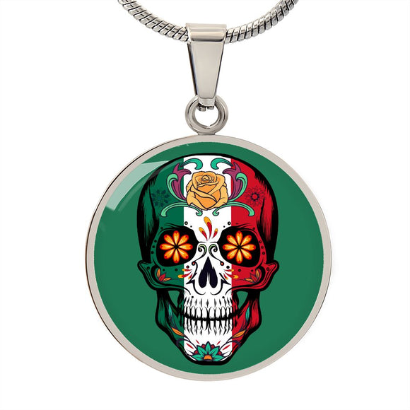 Calavera Mexicana Flag, Mexican Skull Flag Necklace, Dia de los Muertos, Mexican Skull Flag Gift For Women, Collar Bandera Calavera Mexicana