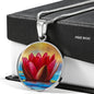 Water Lily Floral Circle Pendent Necklace with the Option to Engrave - TreasureNoni
