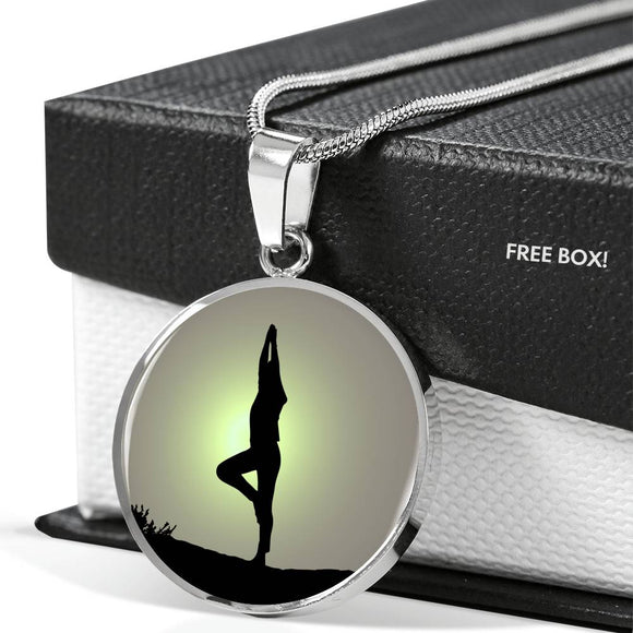 Yoga Pose Circle Charm Necklace Yoga Lover Charm Bracelet with the Option to Engrave. - TreasureNoni