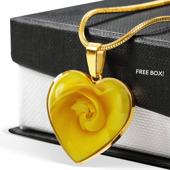 Yellow Rose Heart Pendant Necklace with the Option to Engrave - TreasureNoni