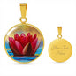 Water Lily Floral Circle Pendent Necklace with the Option to Engrave - TreasureNoni