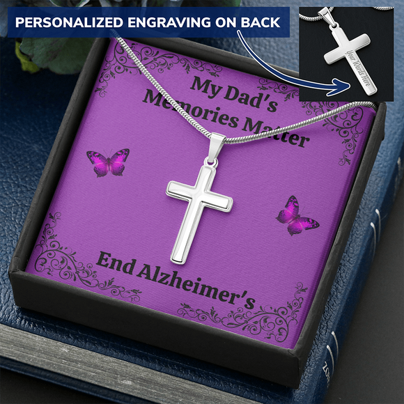 My Dad's Memories Matter Alzheimers Jewelry, Alzheimers Cross Necklace, Alzheimers Awareness, Alzheimers Support Dad, End Alzheimers