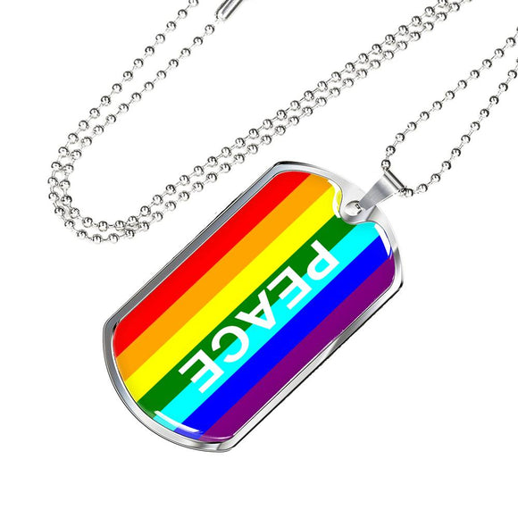Pride and Peace Flag Necklace LGBTQ Peace Necklace with the Option to Engrave - TreasureNoni