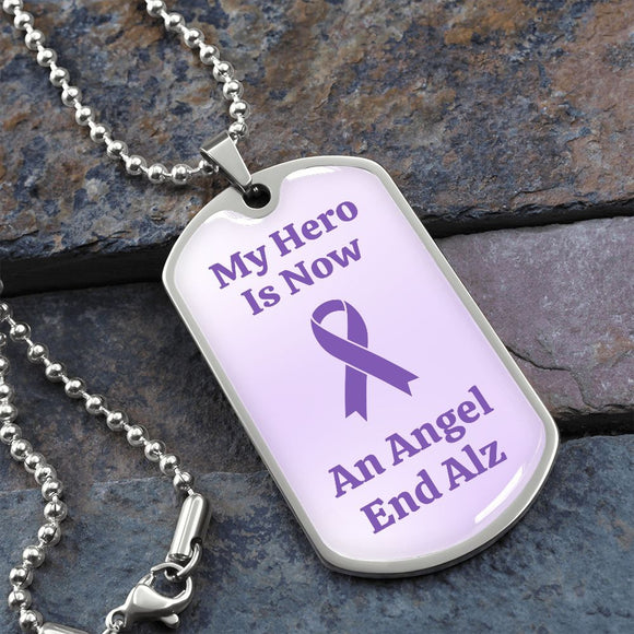 End Alz Dog Tag Necklace, Support Alzheimer's Jewelry, Alzheimer's Purple Ribbon Necklace, End Alz Jewelry, Alzheimer's In Memory Of Loved One