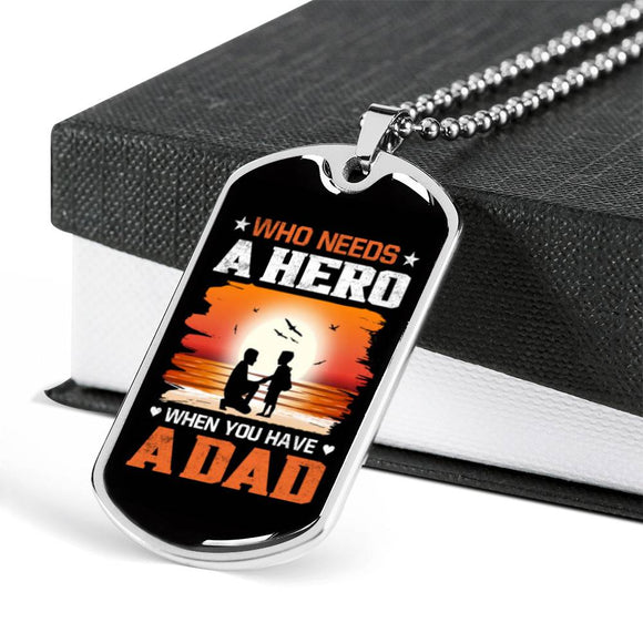 Hero Gift For Dad, Dad Is A Hero Gift For Dad, Father's Day Jewelry, Birthday Gift For Dad, Father's Day Dog Tag Style Necklace