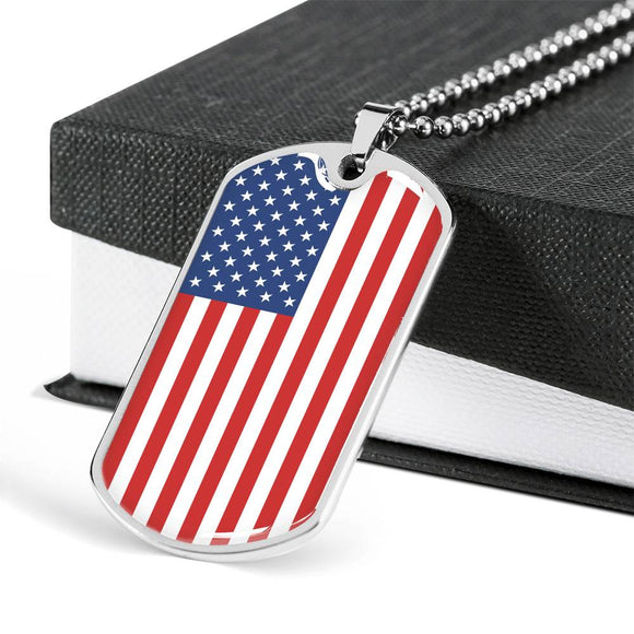 American Flag Dog Tag Necklace, Patriotic Jewelry For Men - TreasureNoni