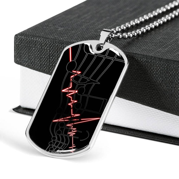 Music Heartbeat Music Lover Dog Tag Style Necklace - TreasureNoni