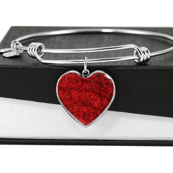 Red Roses Heart Pendant Bracelet with the Option to Engrave - TreasureNoni