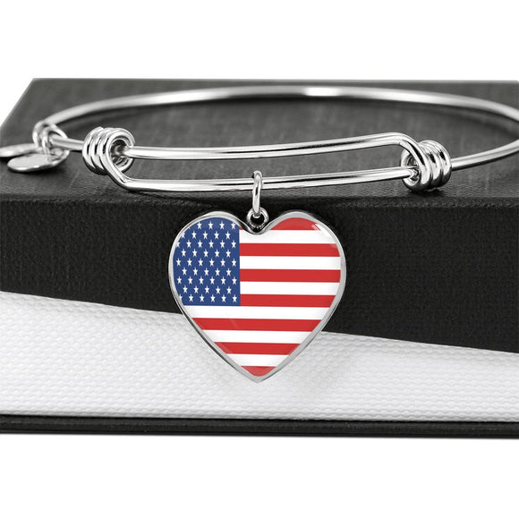American Flag Bracelet, American Flag Heart Pendant Bracelet - TreasureNoni