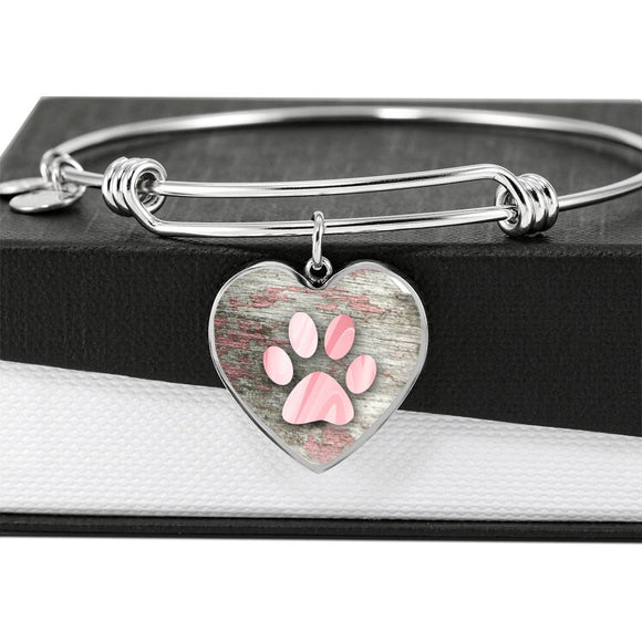 Paw Print Heart Charm Bracelet, Dog Lovers Bracelet, Dog Mom Bracelet - TreasureNoni
