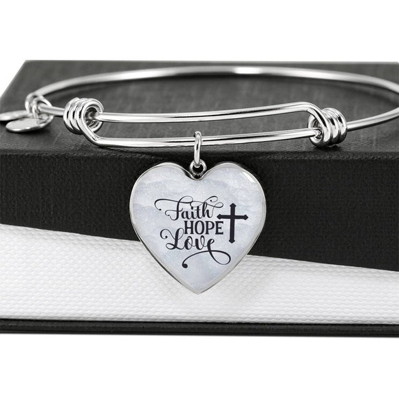 Faith, Hope, Love Heart Pendant Bracelet, Religious Jewelry, Religious Pendant - TreasureNoni