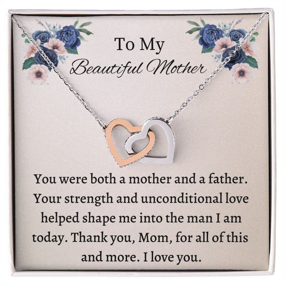 Single Mom Heart Pendant Necklace, Interlocking Design with Message Card, Perfect Gift from Son