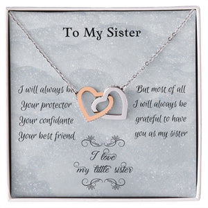 Gift For Little Sister, Birthday Gift From Big Sister, Interlocking Heart Pendant Necklace For Younger Sister. Big Sis To Little Sis Gift