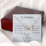 Gift For Little Sister, Birthday Gift From Big Sister, Interlocking Heart Pendant Necklace For Younger Sister. Big Sis To Little Sis Gift