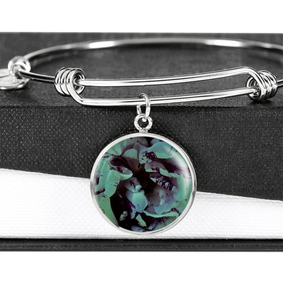Teal Circle Pendant Bracelet Floral Bracelet - TreasureNoni
