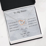 Gift For Little Sister, Birthday Gift From Big Sister, Interlocking Heart Pendant Necklace For Younger Sister. Big Sis To Little Sis Gift