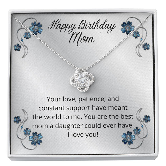 Mom Birthday Love Knot Necklace & Card - Unique Birthday Gift for Mother from Daughter -Perfect Birthday Present for Mom from Daughter