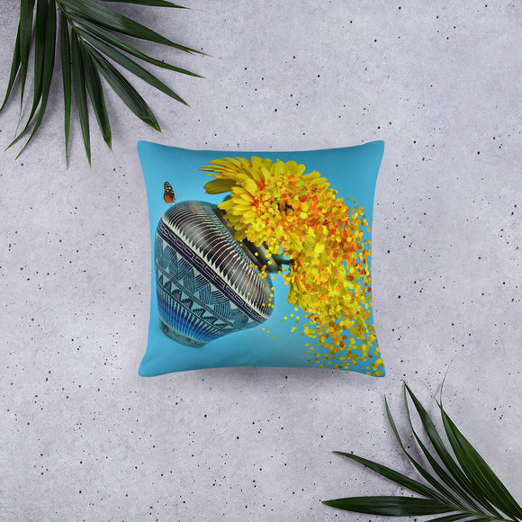 Floral Throw Pillow, Yellow Throw Pillow, Floral Design Throw Pillow, Colorful Throw Pillow - TreasureNoni