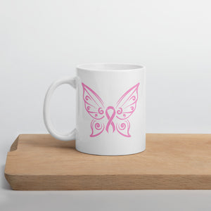 Cancer Mug. Breast Cancer Mug. Cancer Coffee/Tea Mug. Pink Butterfly Breast Cancer Mug - TreasureNoni
