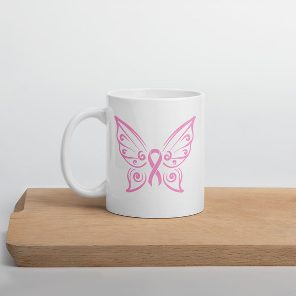 Cancer Mug. Breast Cancer Mug. Cancer Coffee/Tea Mug. Pink Butterfly Breast Cancer Mug - TreasureNoni
