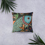 Fish Throw Pillow, Colorful Fish Art Throw Pillow, Mosaic Fish Design Throw Pillow - TreasureNoni
